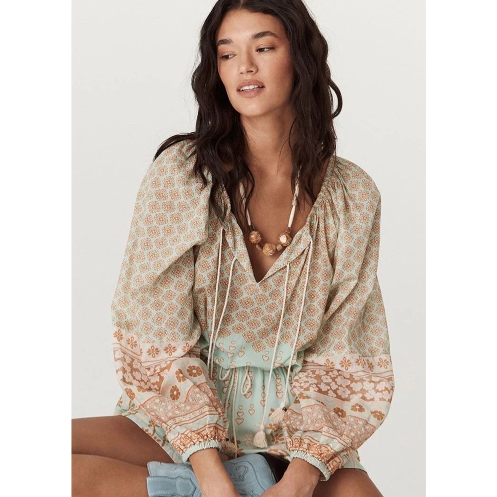 Spell Sweet Nothings Blouse XXL Peppermint Green Organic Cotton Tassel Boho Top
